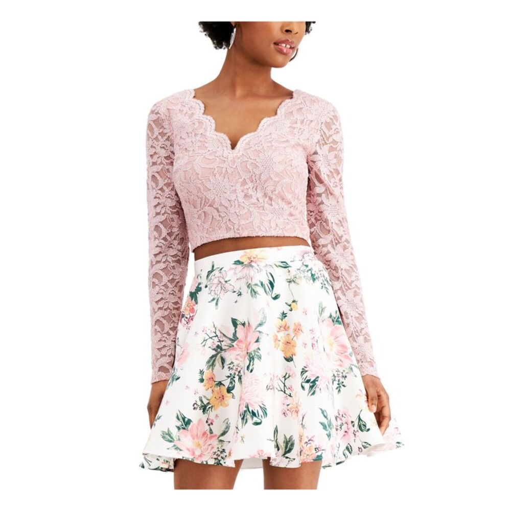 CITY STUDIO Womens Crop Top Pink Long Sleeve Evening Deep-v At Back Juniors 13